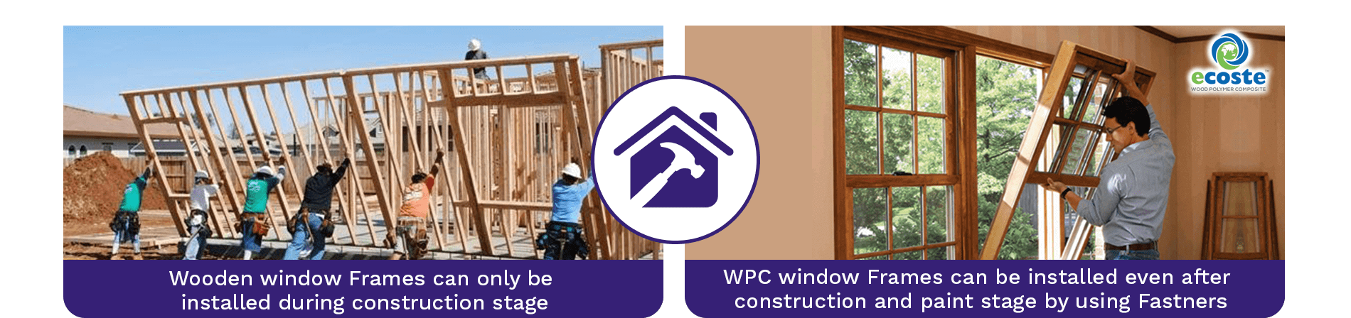 Wooden Window Frame & WPC Solid Window Frame